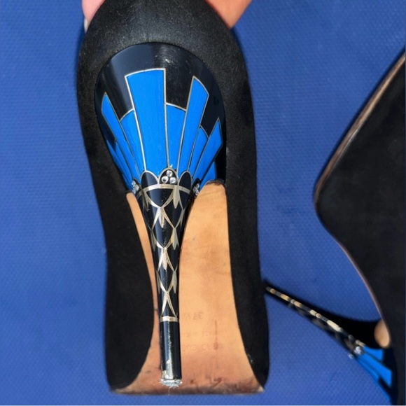 Vintage Giuseppe Zanotti Leather Peep Toe Mosaic Heels, Size 37.5 (US 7) - Picture 1 of 8